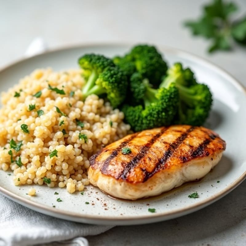 Grilled Chicken Breast with Quinoa and Roasted Broccoli