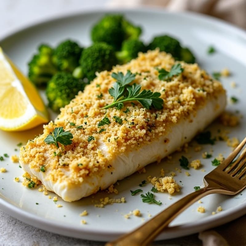 Herb-Crusted Baked Cod with Roasted Broccoli