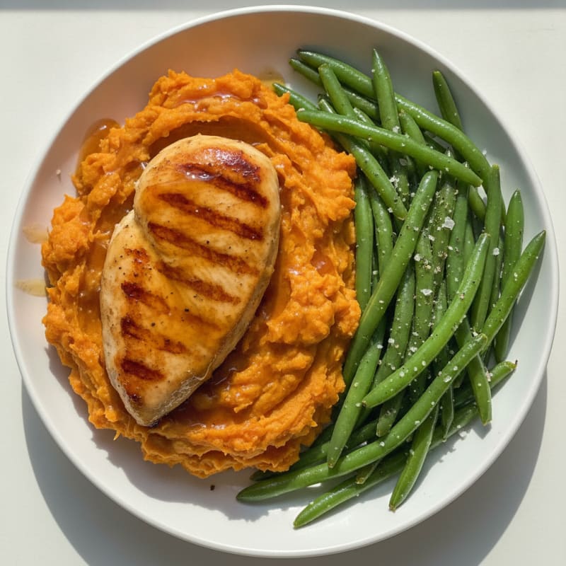 Whipped Sweet Potatoes with Maple Glaze and Seared Chicken