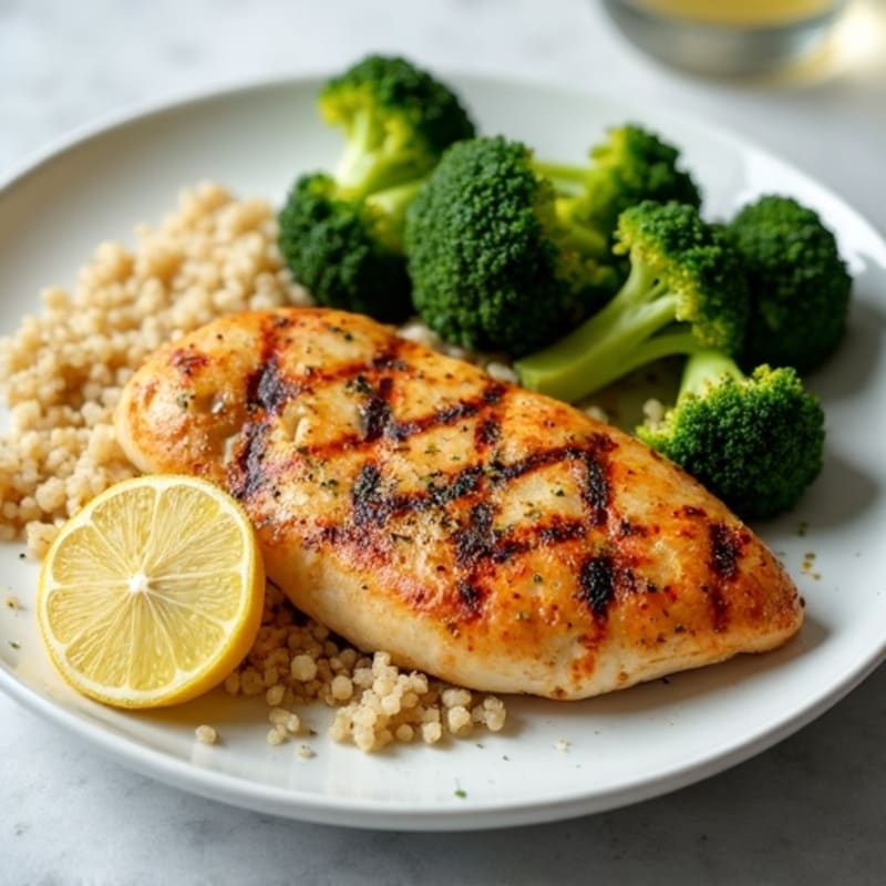 Grilled Chicken Breast with Roasted Broccoli and Quinoa