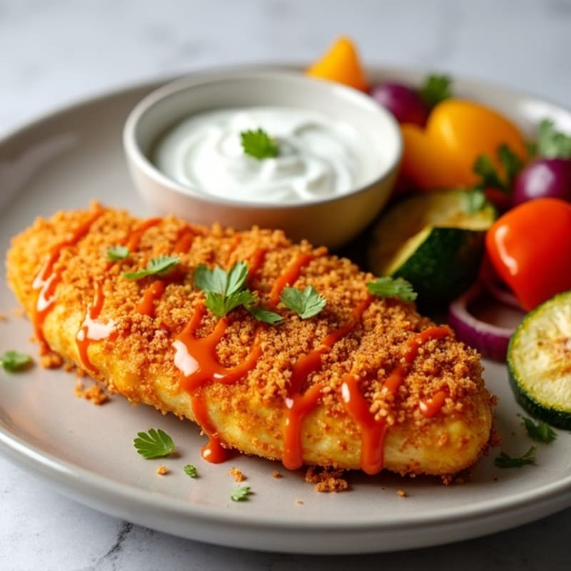 Crispy Buffalo Chicken with Roasted Vegetables and Creamy Ranch