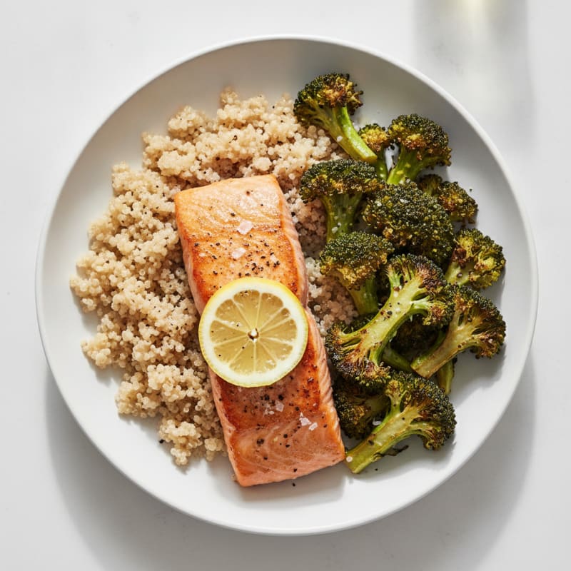 Seared Salmon with Roasted Broccoli and Quinoa