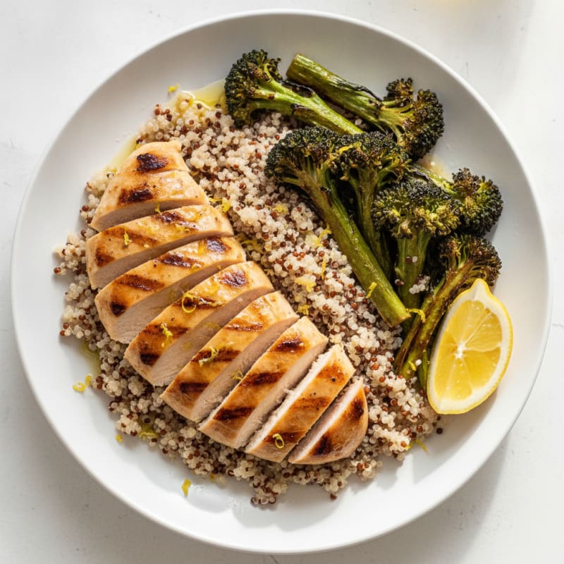 Grilled Chicken Breast with Quinoa and Roasted Broccoli