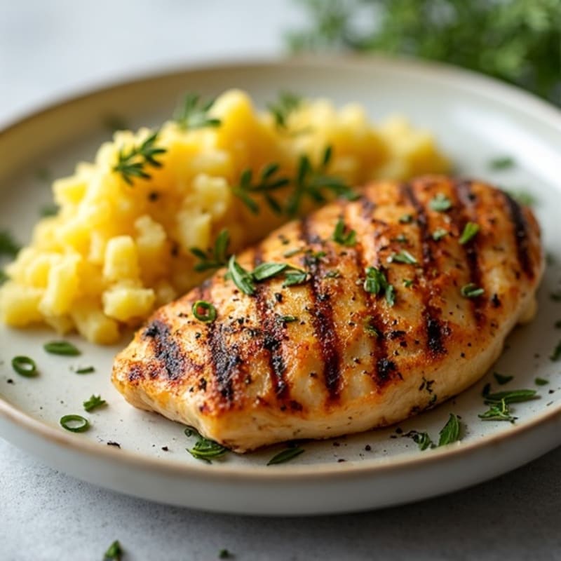 Herb-Crusted Grilled Chicken with Crispy Garlic Smashed Potatoes
