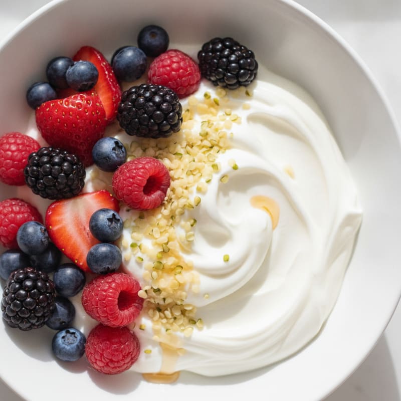 Creamy Greek Yogurt Bowl with Protein Powder and Fresh Berries