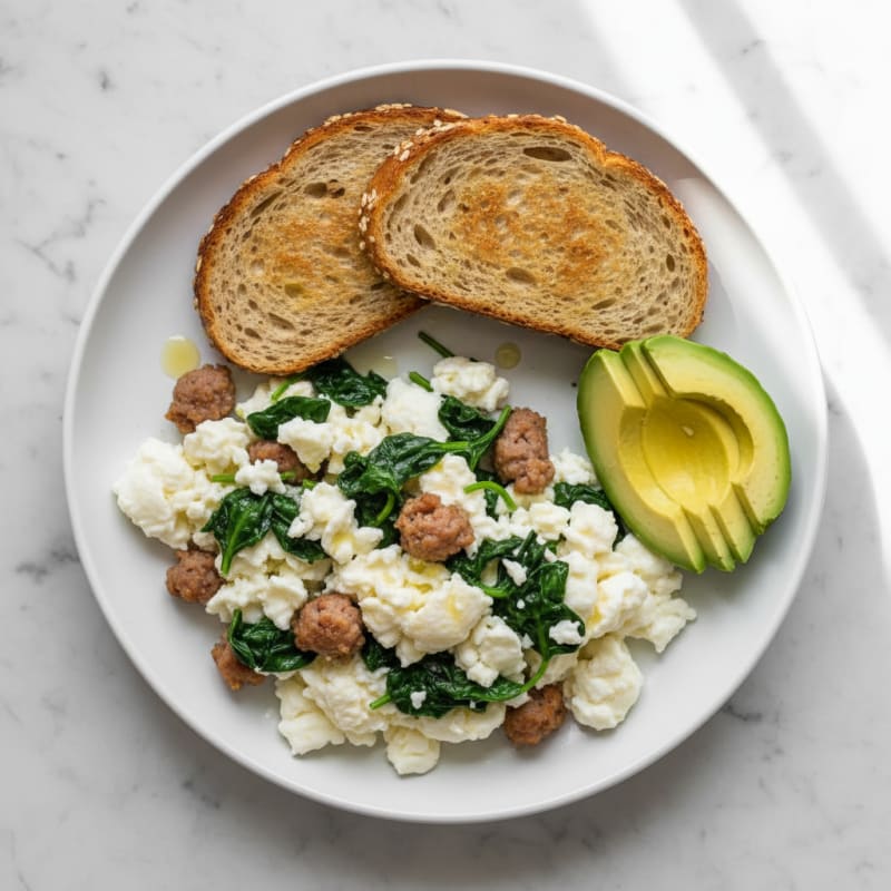 Egg White Scramble with Spinach and Turkey Sausage
