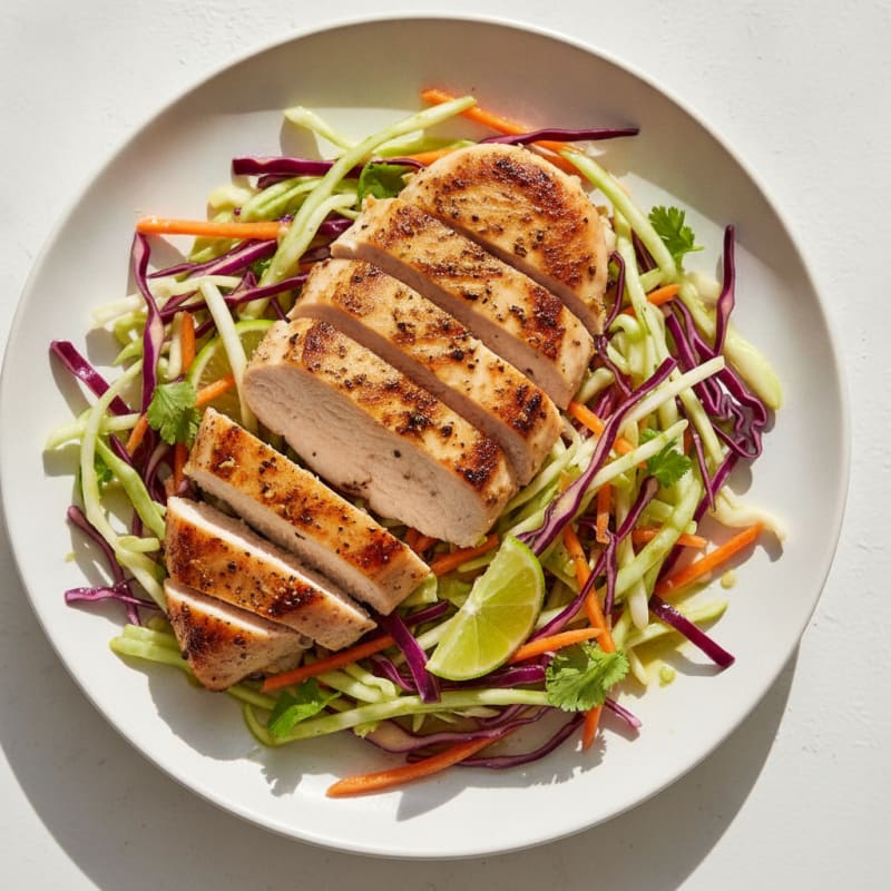 Grilled Chicken Breast with Crunchy Cabbage Slaw