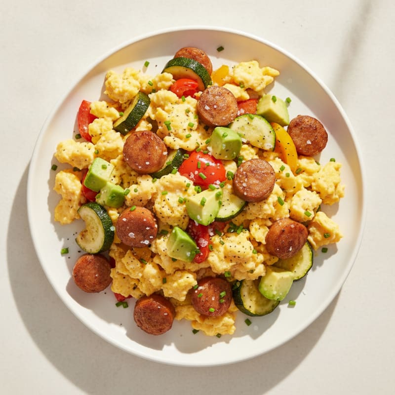 Hearty Scrambled Eggs with Roasted Vegetables