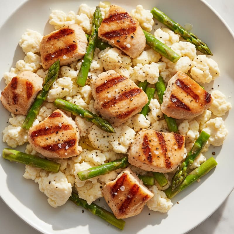Egg White Scramble with Grilled Chicken and Asparagus
