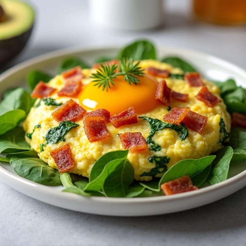 Cottage Cheese Scramble with Spinach and Turkey Bacon