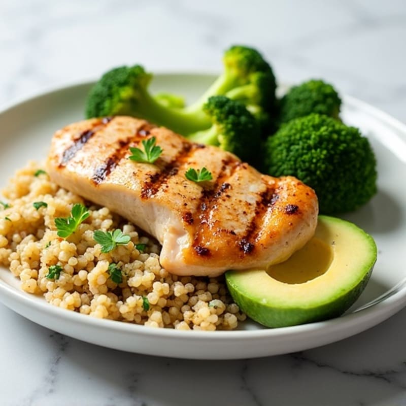 Grilled Chicken Breast with Quinoa and Roasted Broccoli