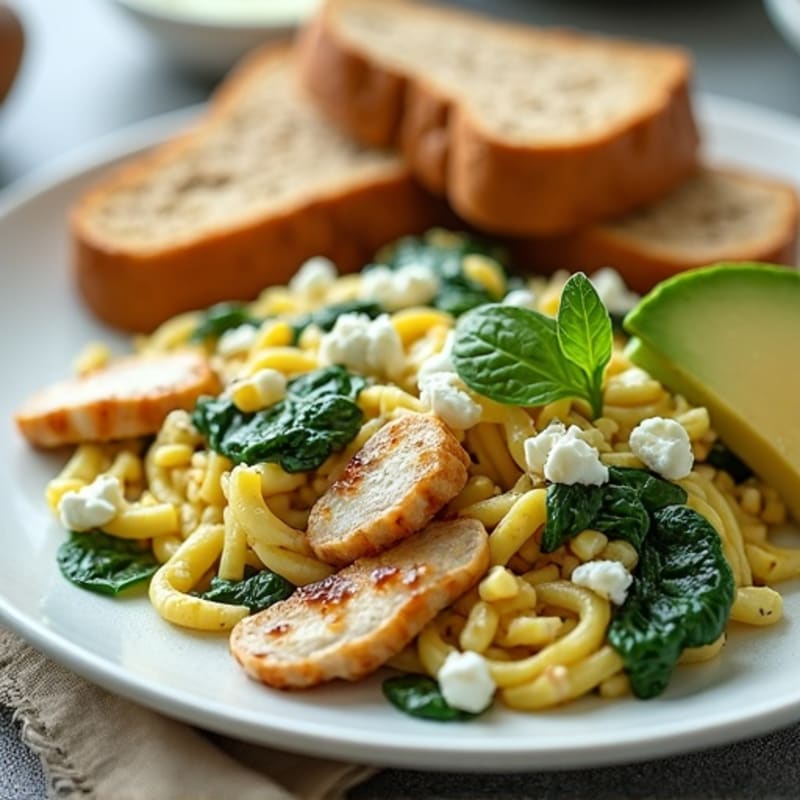 Egg White and Spinach Scramble with Feta and Grilled Chicken