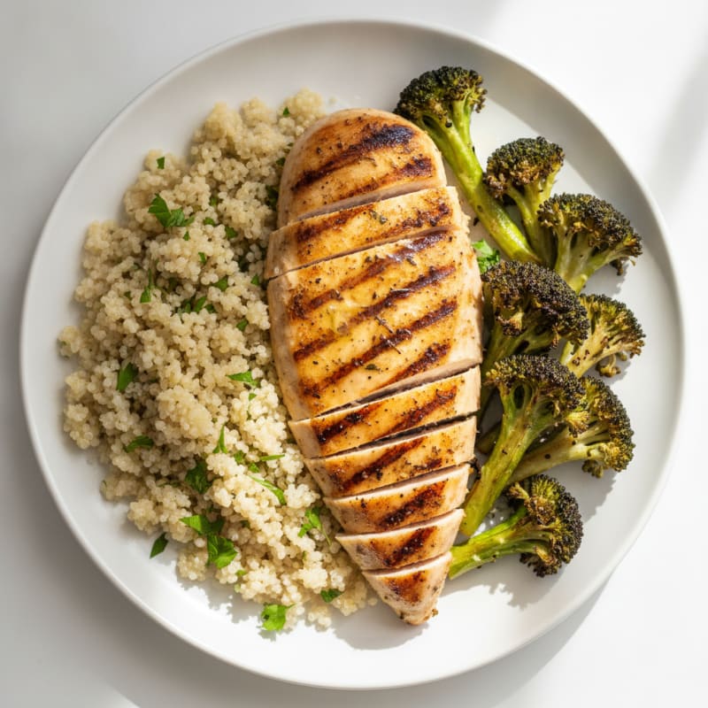 Grilled Chicken Breast with Quinoa and Roasted Broccoli
