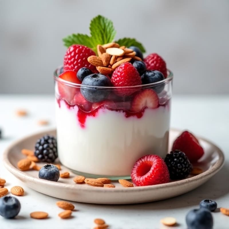 Greek Yogurt Protein Parfait with Mixed Berries and Almonds