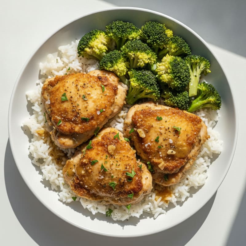 Garlic Herb Roasted Chicken Thighs with Rice