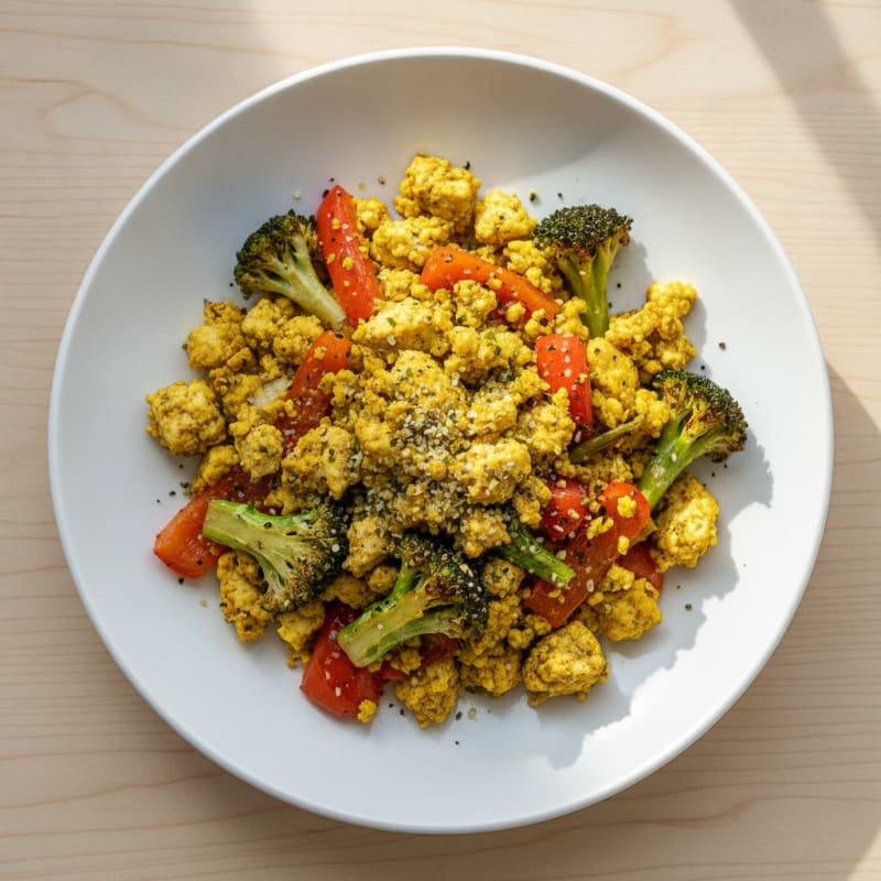 High Protein Tofu Scramble with Roasted Vegetables
