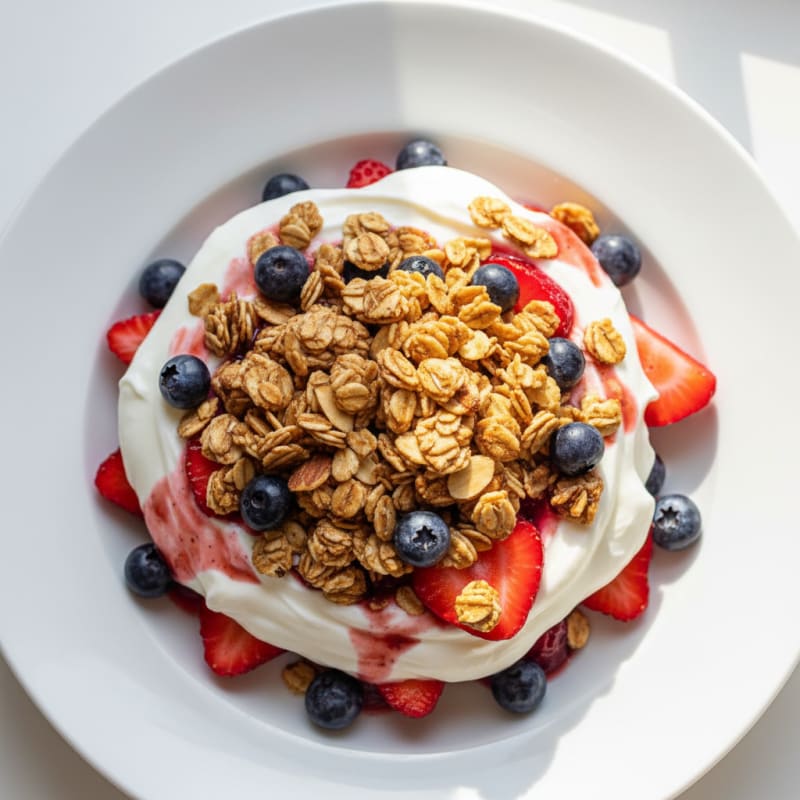 Greek Yogurt Parfait with Mixed Berries and Crunchy Almond Granola