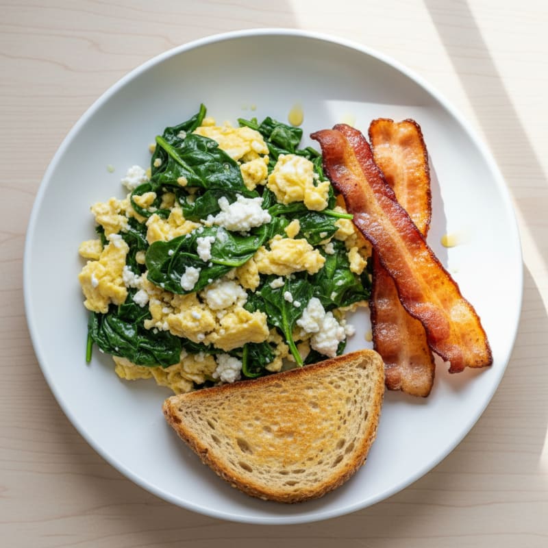 Cottage Cheese Scramble with Spinach and Turkey Bacon