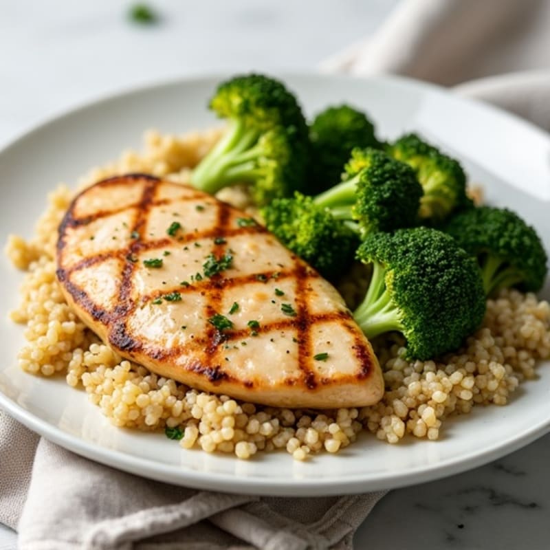 Grilled Chicken Breast with Quinoa and Roasted Broccoli