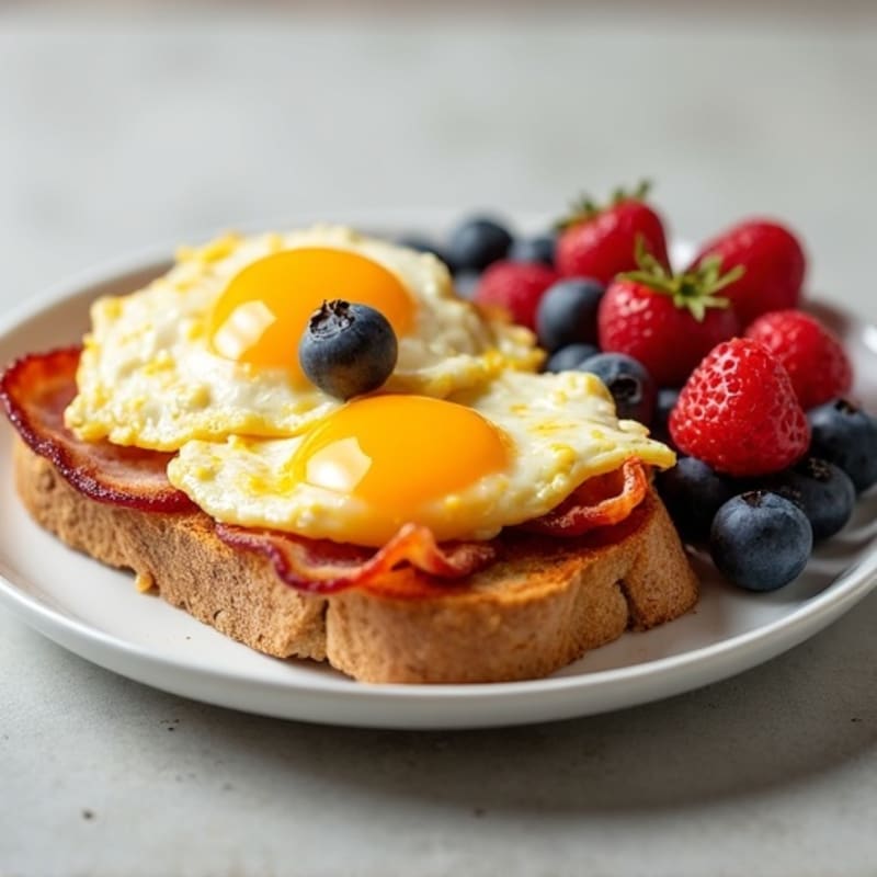 Egg White and Turkey Bacon Toast with Fresh Berries