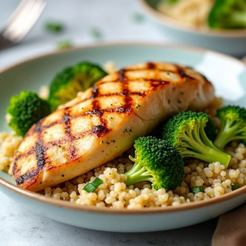 Grilled Chicken Breast with Quinoa and Roasted Broccoli