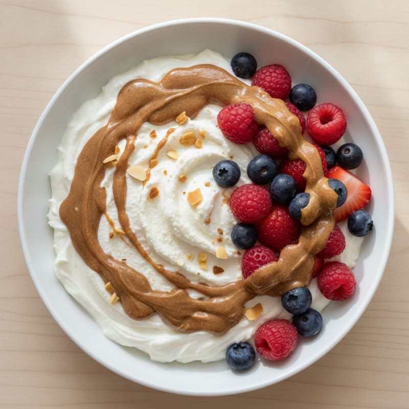 Greek Yogurt Protein Parfait with Mixed Berries and Almond Butter