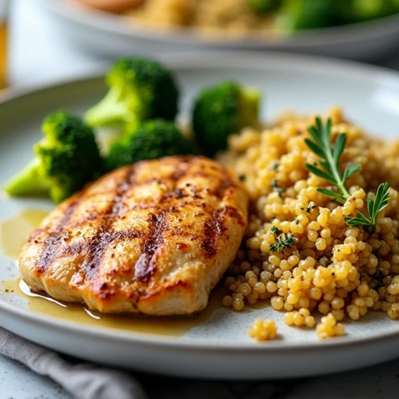 Grilled Chicken Breast with Quinoa and Roasted Broccoli
