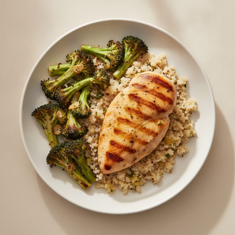 Grilled Chicken Breast with Quinoa and Roasted Broccoli
