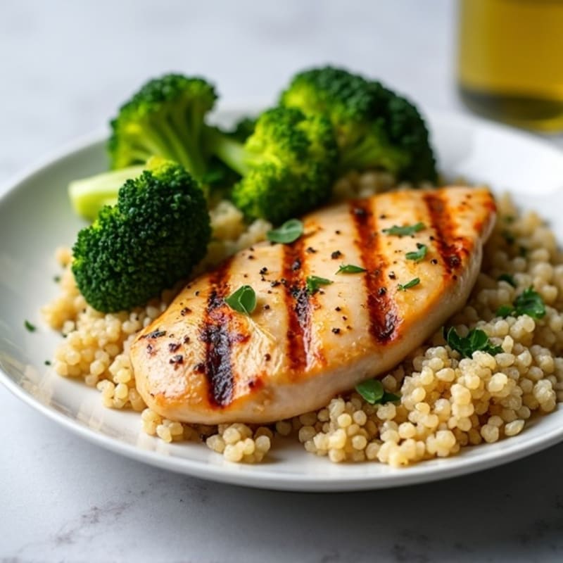 Grilled Chicken Breast with Quinoa and Roasted Broccoli