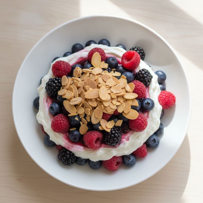 Greek Yogurt Protein Parfait with Mixed Berries and Almonds