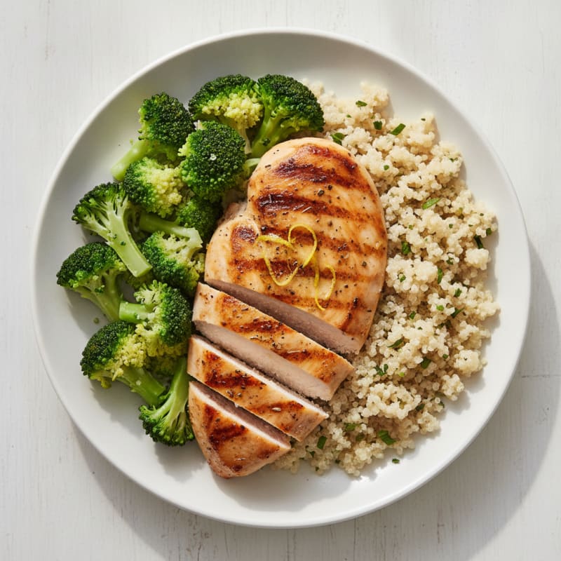 Grilled Chicken Breast with Quinoa and Steamed Broccoli