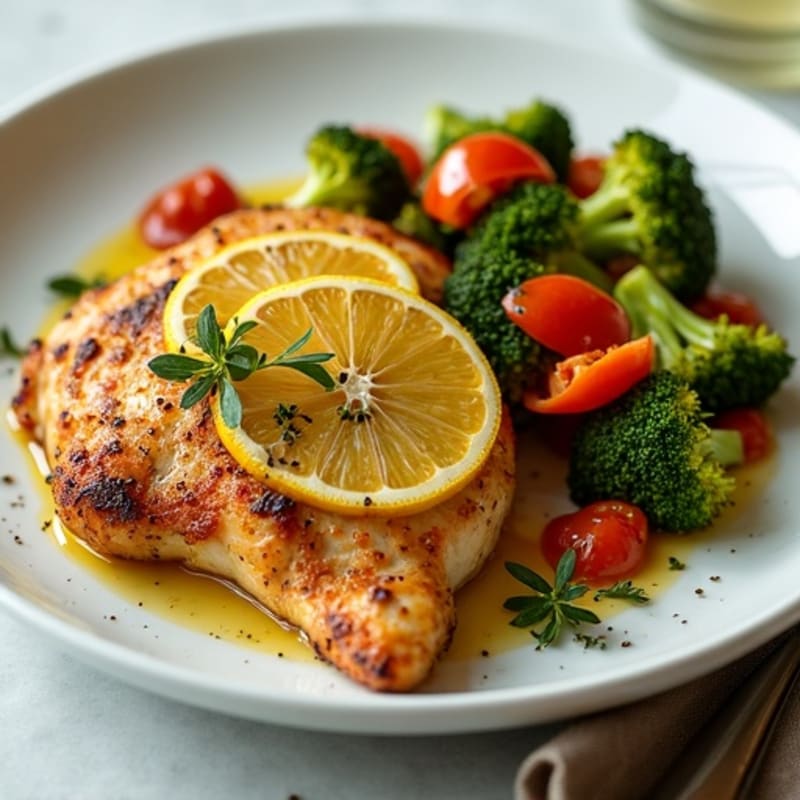 Crispy Lemon-Herb Chicken with Roasted Broccoli and Bell Peppers