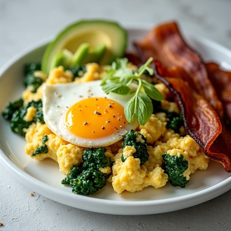 Cottage Cheese Egg Scramble with Spinach and Turkey Bacon
