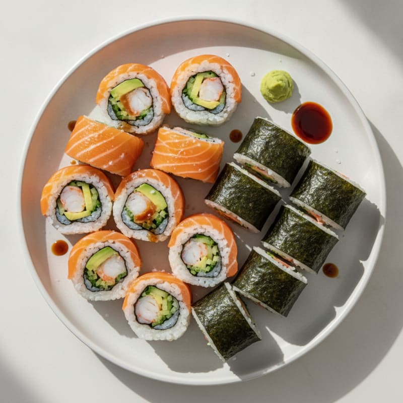 Fresh Salmon and Shrimp Sushi Rolls
