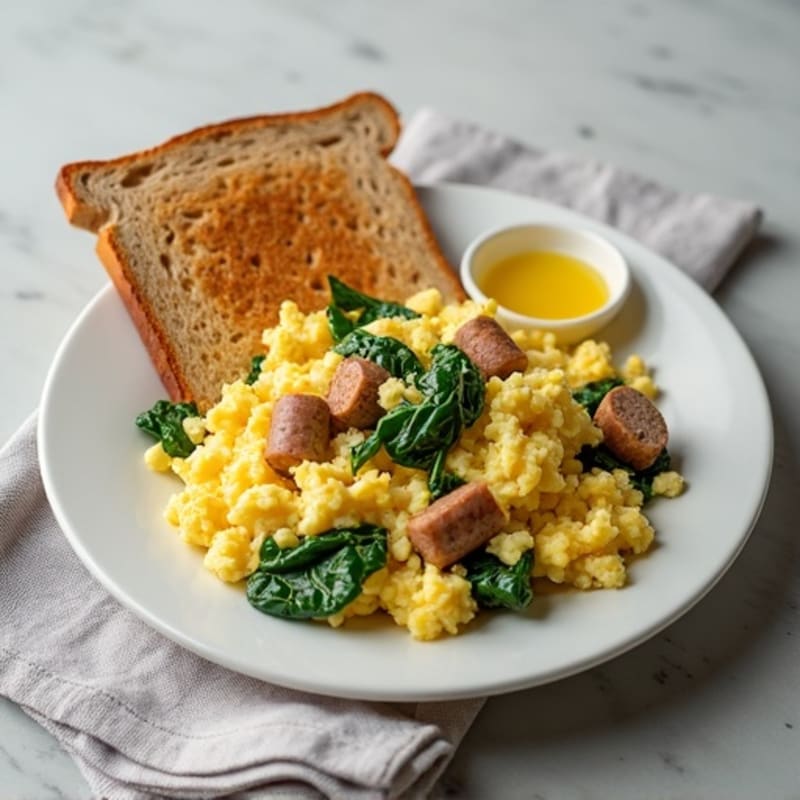 Egg White Scramble with Turkey Sausage and Spinach