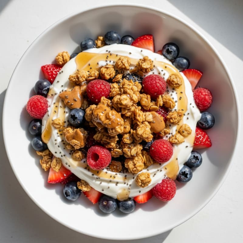 Creamy Greek Yogurt Bowl with Mixed Berries and Protein Granola
