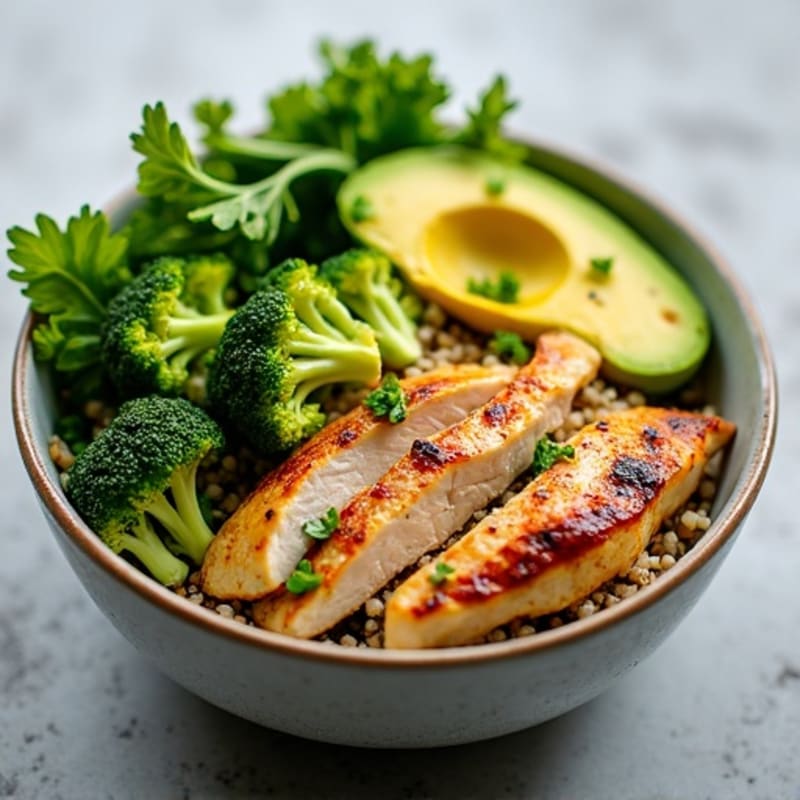 Grilled Chicken and Quinoa Power Bowl with Roasted Broccoli