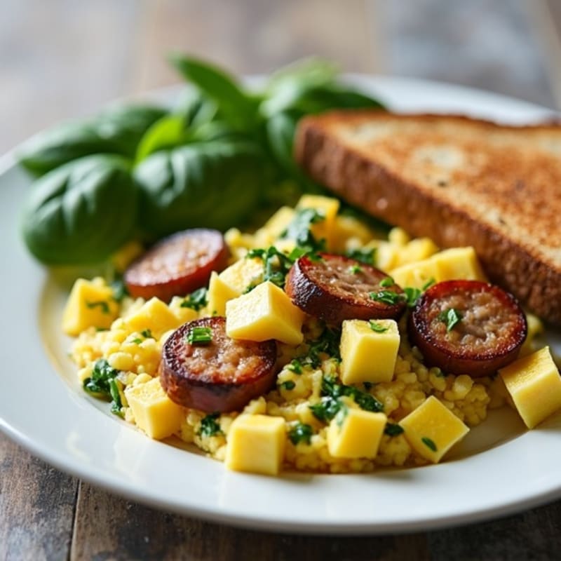 Egg White and Turkey Sausage Scramble with Spinach