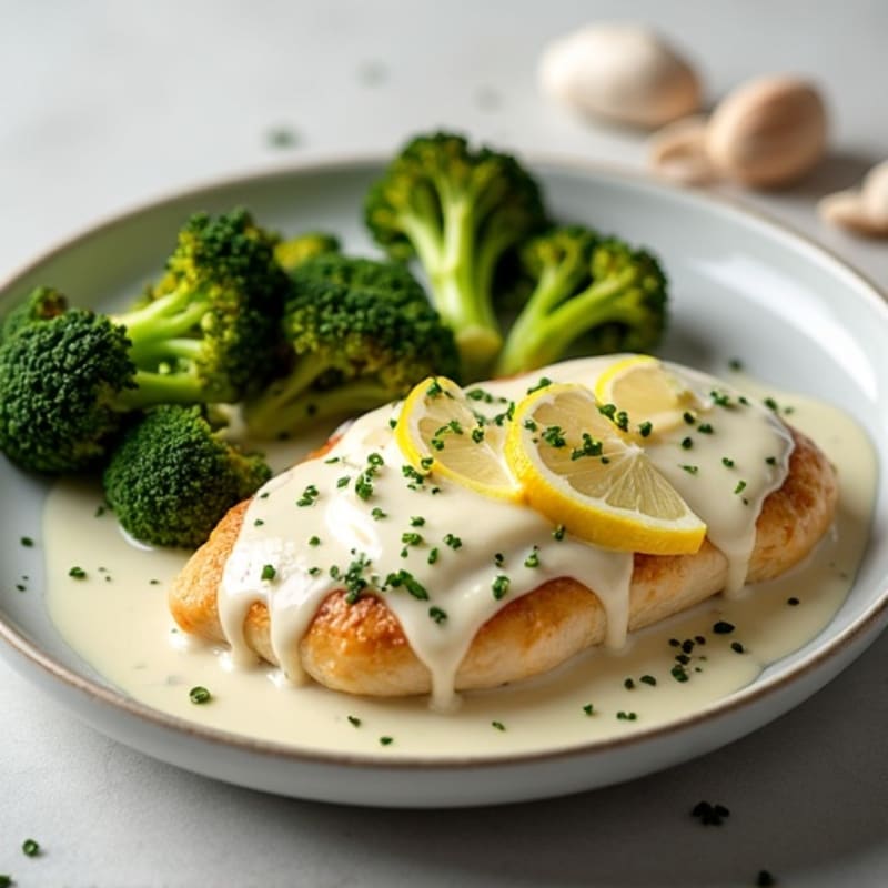 Creamy Lemon Ricotta Chicken with Roasted Broccoli
