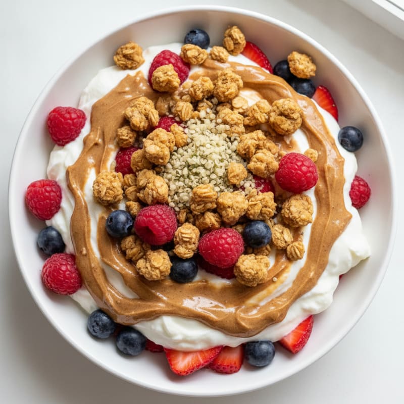 Creamy Greek Yogurt Parfait with Almond Butter and Mixed Berries