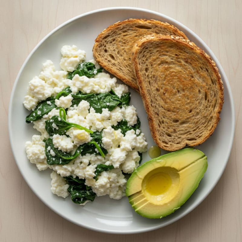 Egg White and Spinach Scramble with Cottage Cheese
