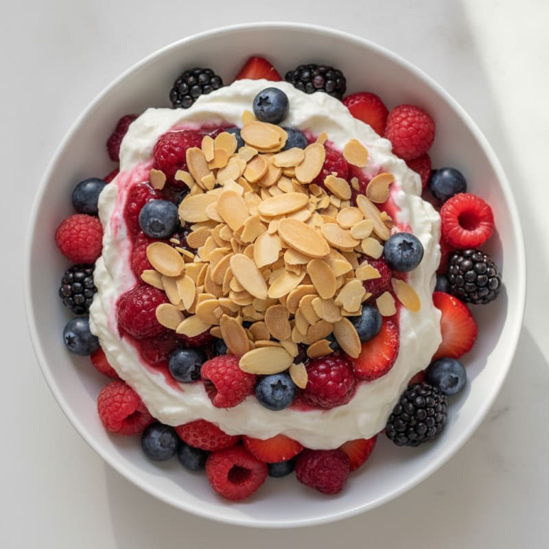 Greek Yogurt Protein Parfait with Mixed Berries and Almonds
