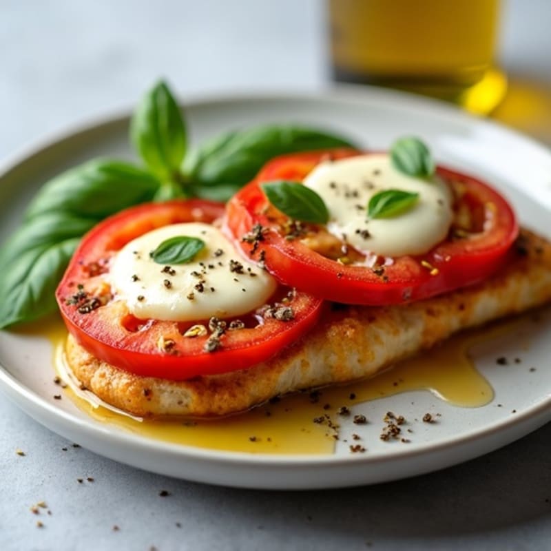 Baked Chicken with Fresh Tomato, Melted Mozzarella, and Basil
