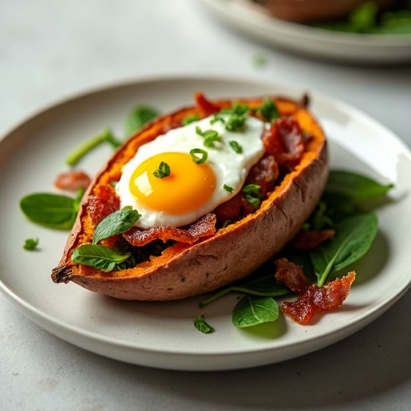 Crispy Loaded Sweet Potato Boats with Turkey Bacon