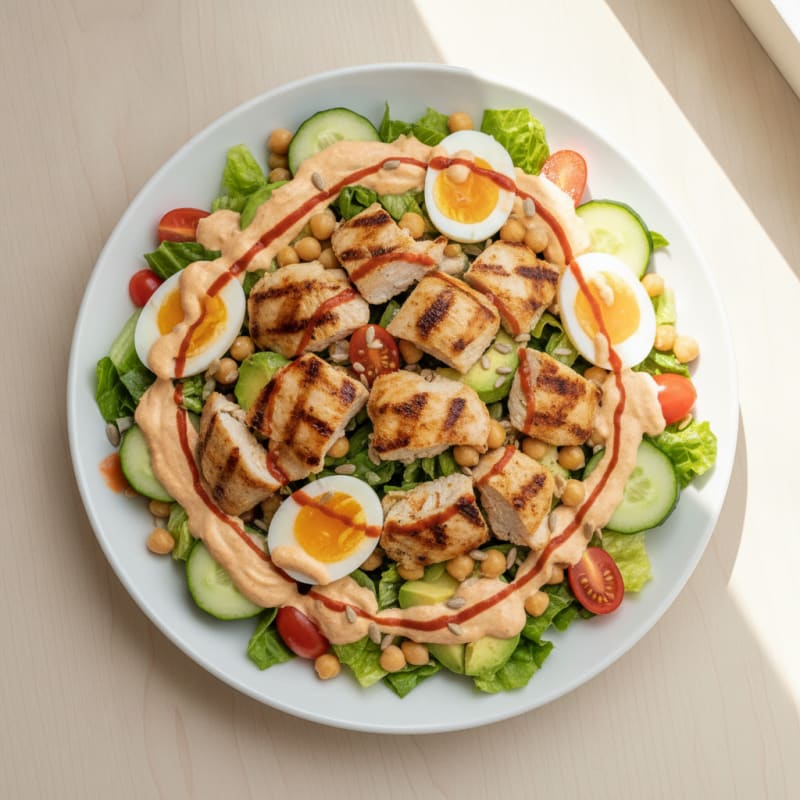 Spicy Grilled Chicken and Egg Chop Salad