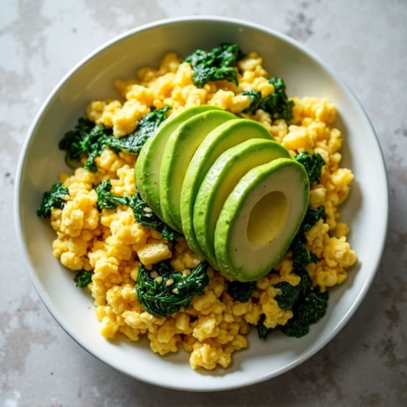 Quick Protein Scramble with Creamy Avocado and Fresh Spinach