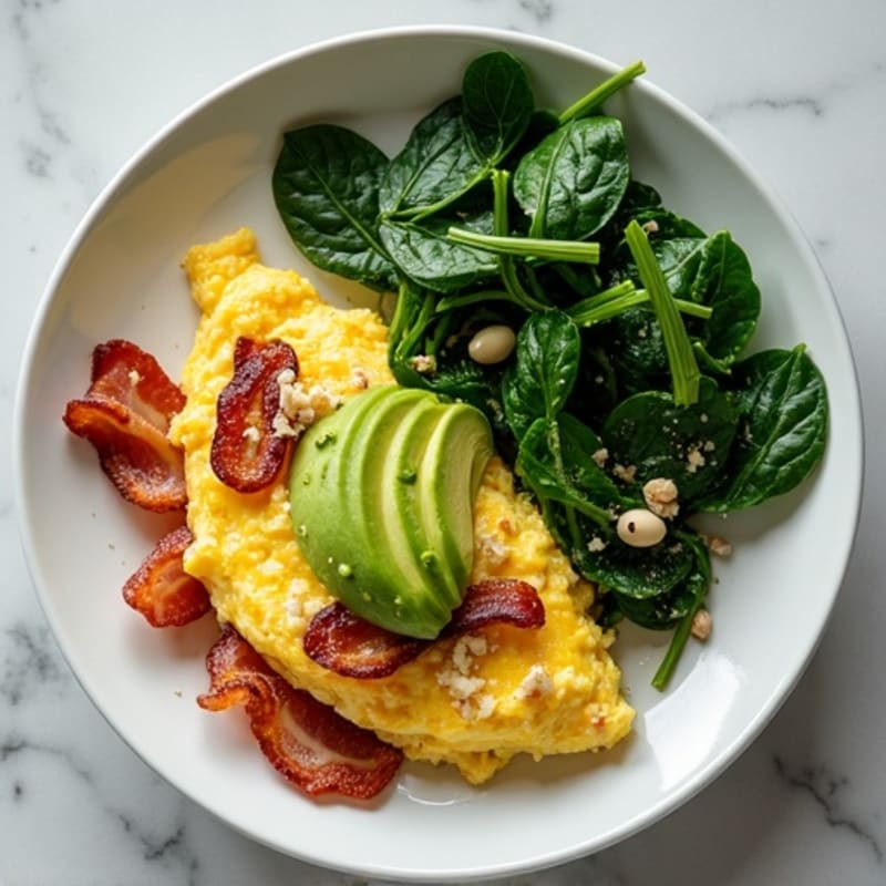 Egg White Scramble with Sautéed Spinach and Turkey Bacon