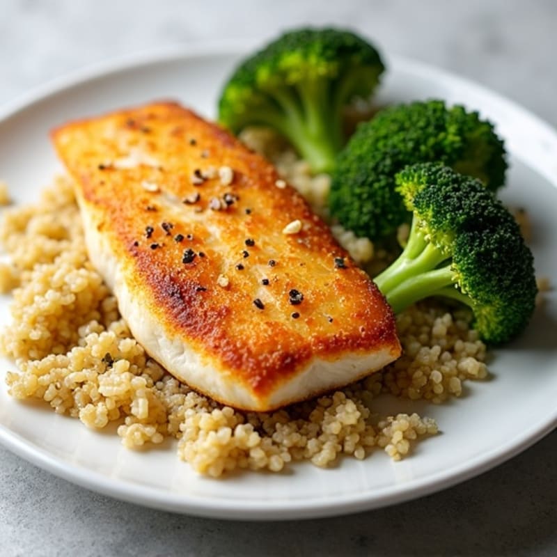 Crispy Baked Fish with Roasted Broccoli and Quinoa