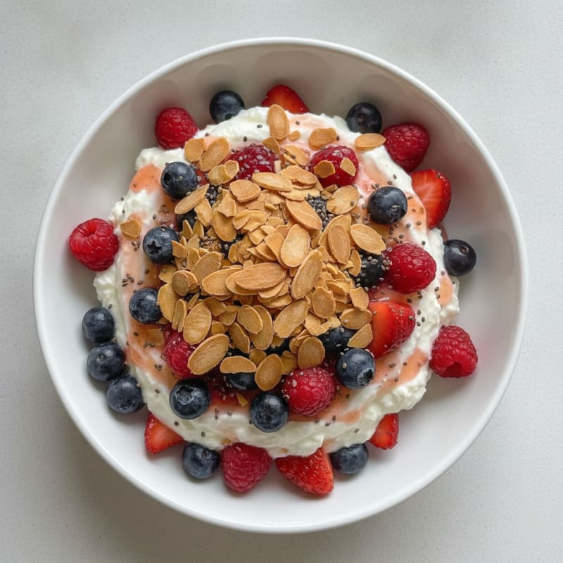 Greek Yogurt Protein Parfait with Mixed Berries and Almonds
