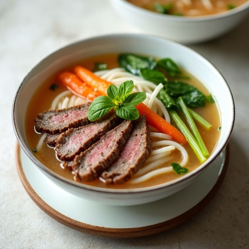 Lean Beef and Rice Noodle Soup with Fresh Herbs